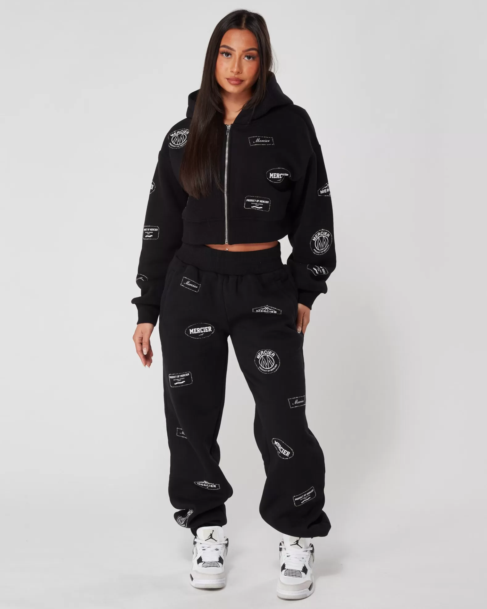 Best Sale Mercier Womens Black Diamante Badge Zip Hood